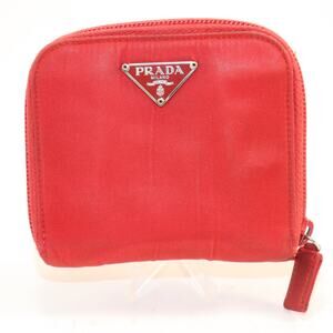 Prada Red Nylon Zip Wallet | Bifold Card Case | Logo Plaque | Made in Italy